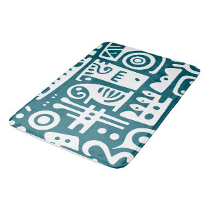 Dark teal and White Doodles 1 of 4 Bath Mat