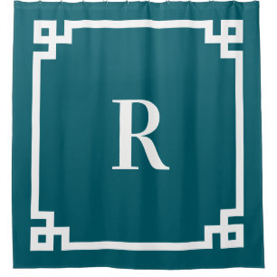 Dark Teal and White Greek Key Simple Monogram