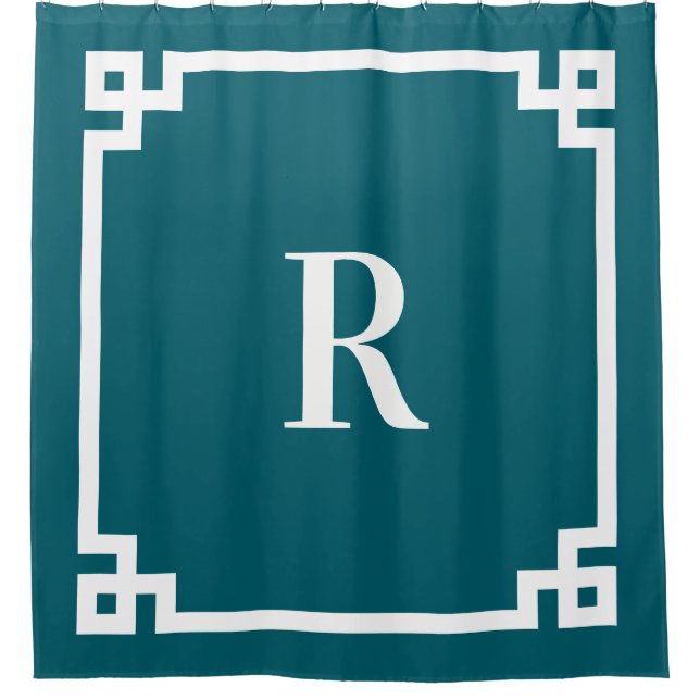 Dark Teal and White Greek Key Simple Monogram (Front)