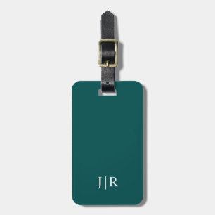 Dark Teal and White I Modern Monogram Luggage Tag