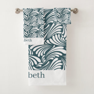 Dark Teal Art Nouveau Bath Towel Set