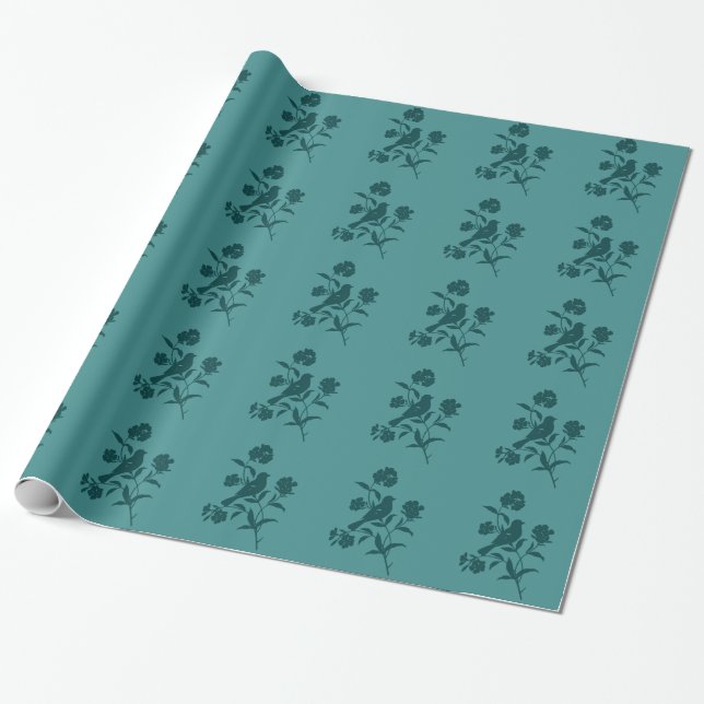 Dark Teal Bird Silhouette on Teal Wrapping Paper (Unrolled)