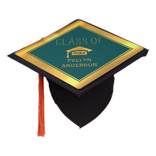 Dark teal blue and gold graduation Class of 2025 Cap Topper