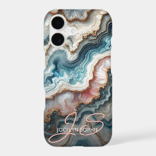 Dark Teal Blue Blush Pink Gold Marble Art Pattern