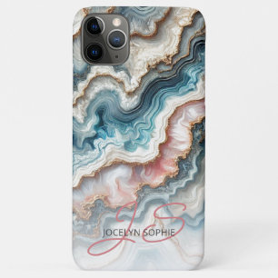 Dark Teal Blue Blush Pink Gold Marble Art Pattern iPhone 11 Pro Max Case