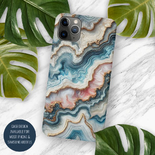 Dark Teal Blue Blush Pink Gold Marble Art Pattern iPhone 16 Pro Max Case