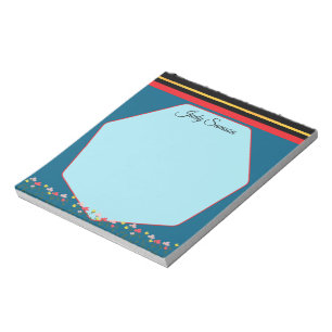 Dark Teal Blue Floral Decorative Trendy Teacher's Notepad