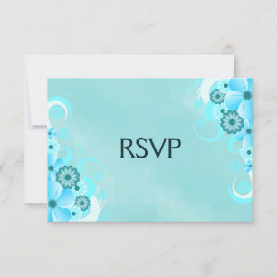 Dark Teal Blue Floral Elegant RSVP Response Cards