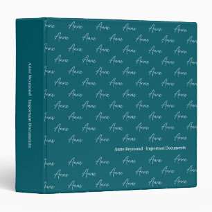 Dark Teal Blue Girly Calligraphy Important Docs Binder