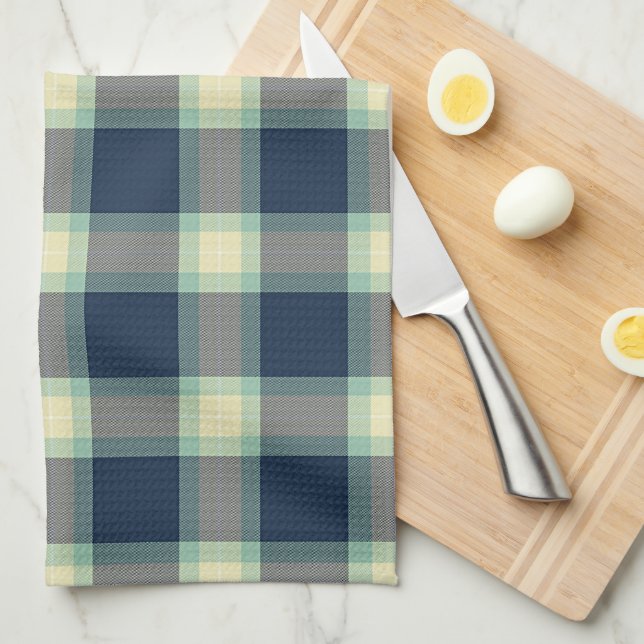 Dark Teal Blue Mint Green Classic Tartan Pattern Kitchen Towel (Quarter Fold)