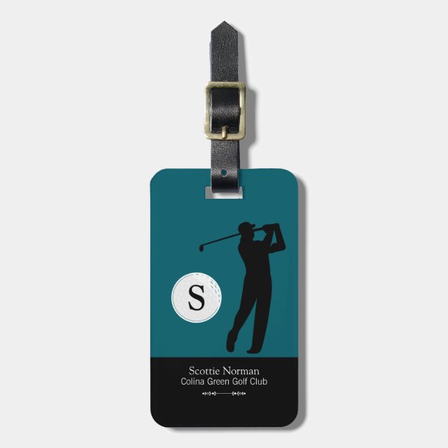Dark Teal Blue Personalized Golfer Monogram  Luggage Tag (Front Vertical)