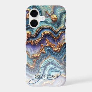 Dark Teal Blue Purple Gold Marble Art Pattern