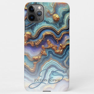 Dark Teal Blue Purple Gold Marble Art Pattern iPhone 11Pro Max Case