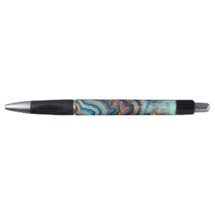 Dark Teal Blue Purple Gold Marble Art Pattern Pen