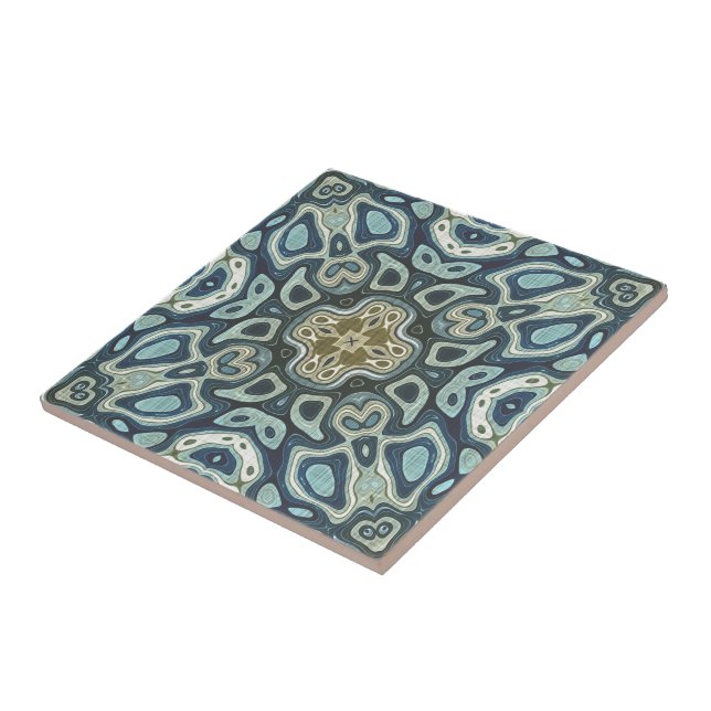 Dark Teal Blue Seafoam Green Ethnic Tribe Art Tile (Side)