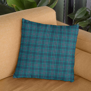 Dark Teal Blue Tartan Pattern Throw Pillow