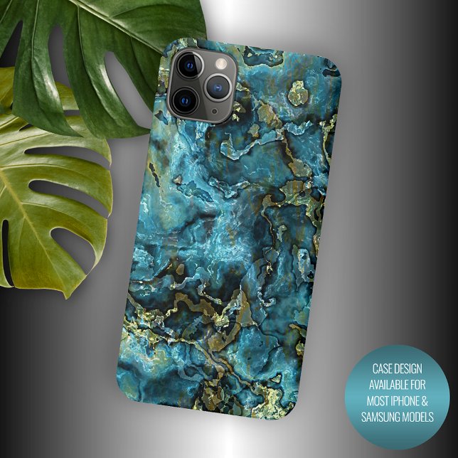 Dark Teal Blue Turquoise Faux Gold Agate Pattern Case-Mate iPhone Case (Creator Uploaded)