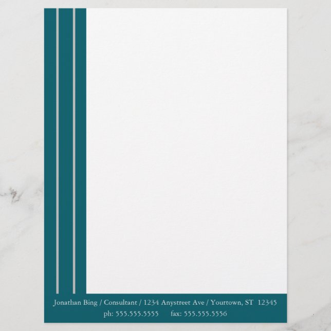 Dark Teal Border with Silver Stripes Letterhead (Front)