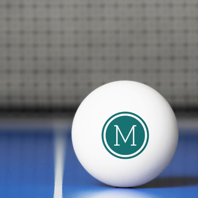Dark Teal Circle Monogram Personalized Ping Pong Ball (Net)