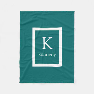 Dark Teal Custom Monogram Name Fleece Blanket