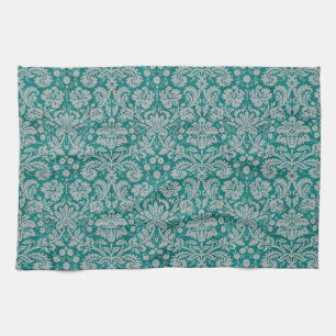 Dark Teal Damask Kitchen Towel