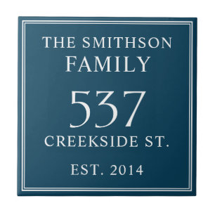    Dark Teal Date Established Address House Plaque Tile
