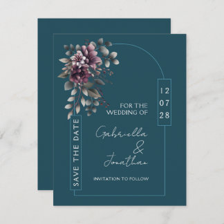 Dark Teal, Dusty Purple Arch Save the Date | Invitation
