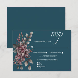 Dark Teal, Dusty Purple, Lavender, Sage Floral    RSVP Card