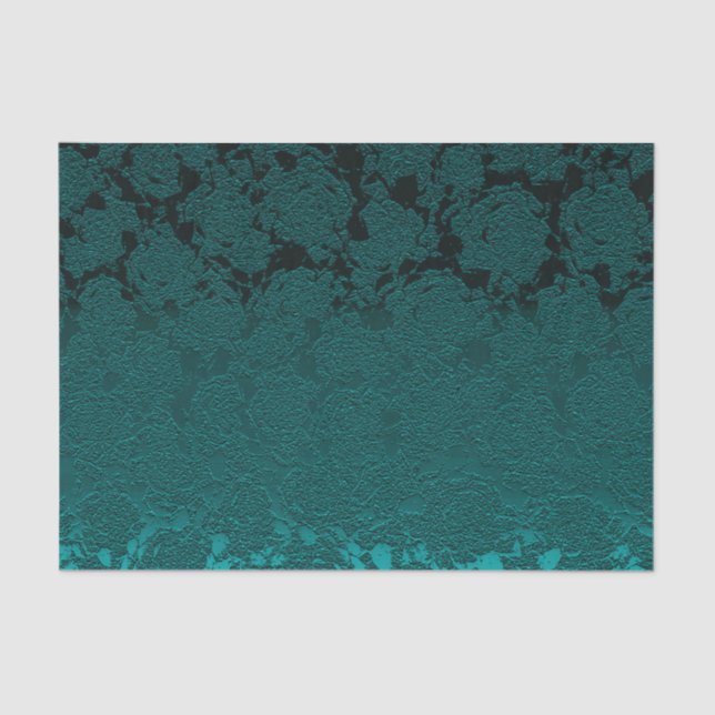 Dark Teal Elegant Succulent Pattern Decoupage Tissue Paper (Front)