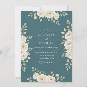 Dark Teal Elegant Winter Wedding Invitation