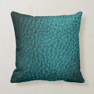 Dark Teal Faux Leather Design Throw Pillow