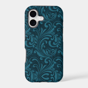 Dark teal floral damask pattern