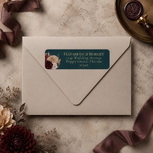 Dark Teal Floral Gothic Wedding Address Label
