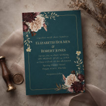 Dark Teal Floral Gothic Wedding Invitation