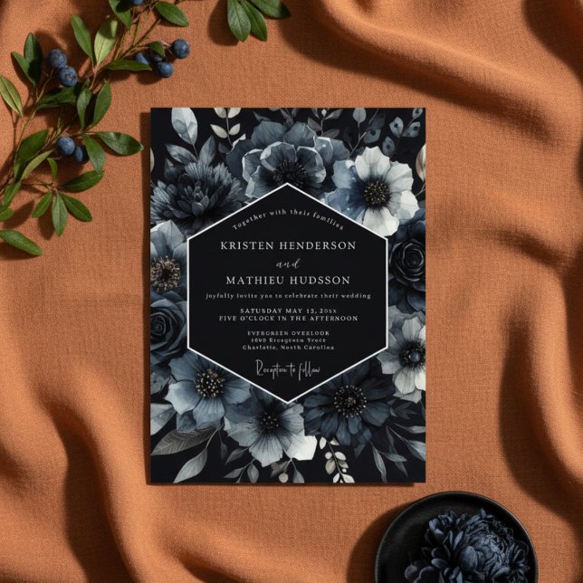 Dark Teal Floral Romance Wedding Invitation (Creator Uploaded)