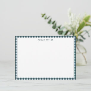Dark Teal Gingham Border Personalized Stationery Card