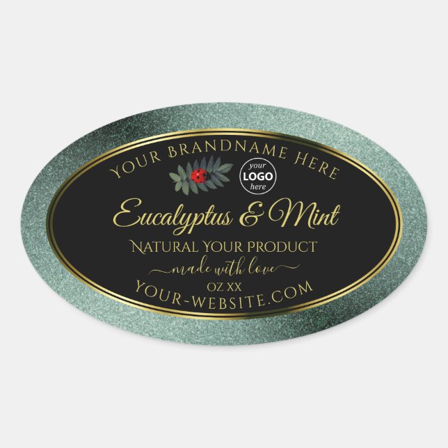 Dark Teal Glitter Black Product Label Ladybug Logo (Front)