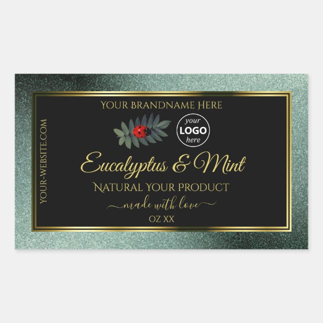 Dark Teal Glitter Black Product Label Ladybug Logo (Front)