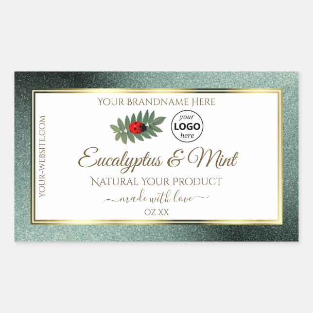 Dark Teal Glitter White Product Label Ladybug Logo (Front)