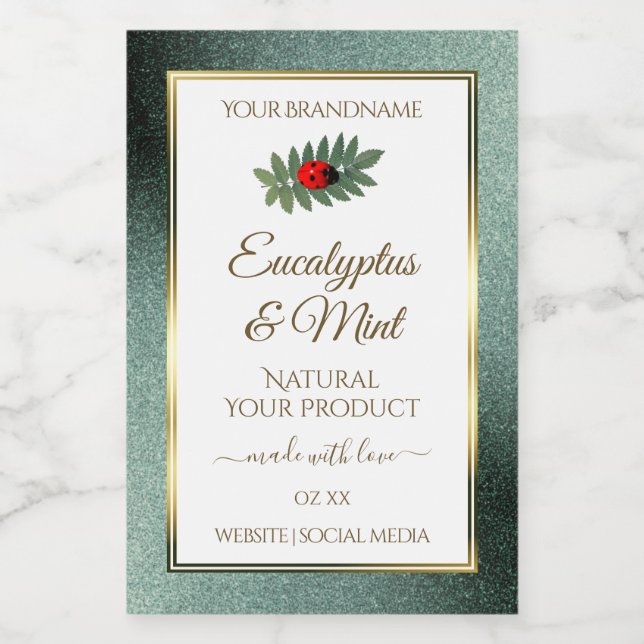 Dark Teal Glitter White Product Labels Ladybug (Single Label)
