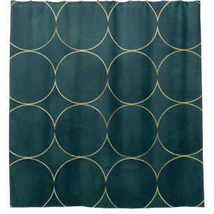 Dark Teal, Gold Circles Watercolor.