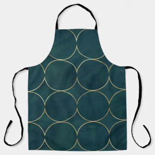 Dark Teal, Gold Circles Watercolor. Apron