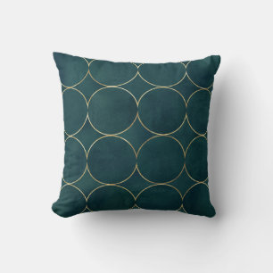 Dark Teal, Gold Circles Watercolor. Throw Pillow