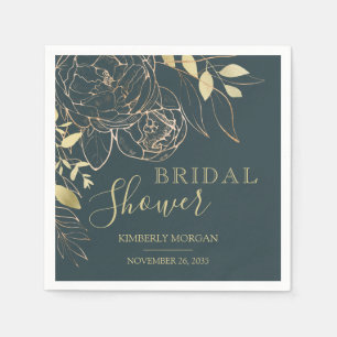 Dark Teal & Gold Modern Floral Bridal Shower Napki Napkin