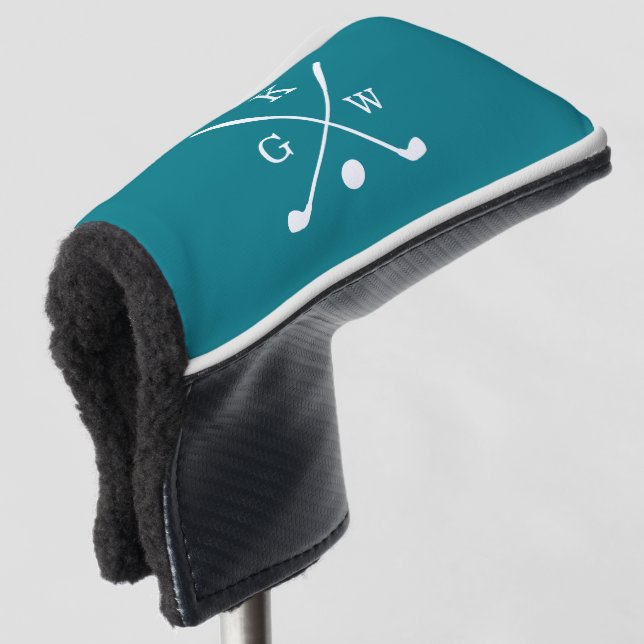 Dark Teal Golf Clubs Monogram Head Cover (3/4 Front)