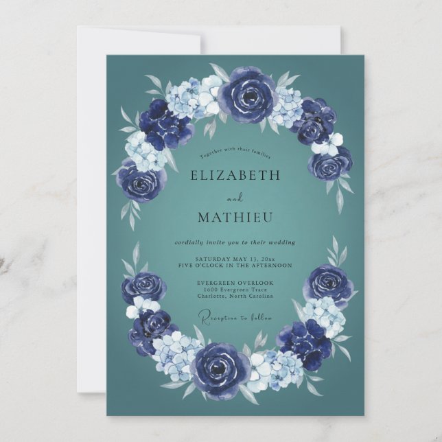 Dark Teal Graceful Winter Wedding Invitation (Front)