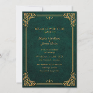 Dark Teal Green Gold Celtic Knot Wedding Invitatio Invitation