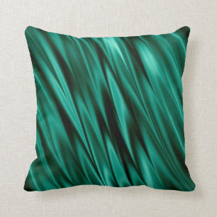 Dark teal green satin waves throw pillow