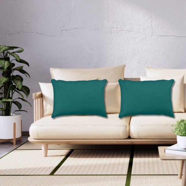 Dark Teal Green Solid Plain Colour Jewel Tone  Accent Pillow (Add elegance and the richness of jewel tones with these dark green teal rectangular throw pillows.)