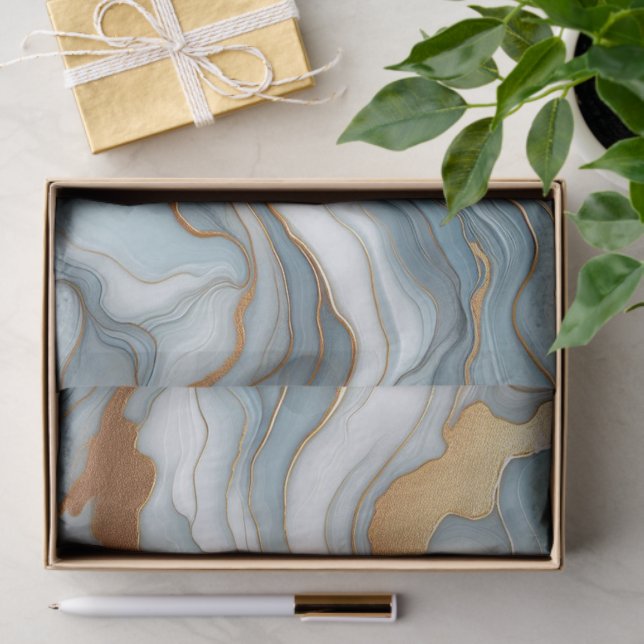 Dark Teal Grey Light Blue Gold Marble Art Pattern Tissue Paper (Gift)